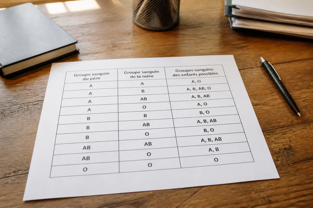 Tableau groupe sanguin père et mère PDF : Compatibilité et filiation ?